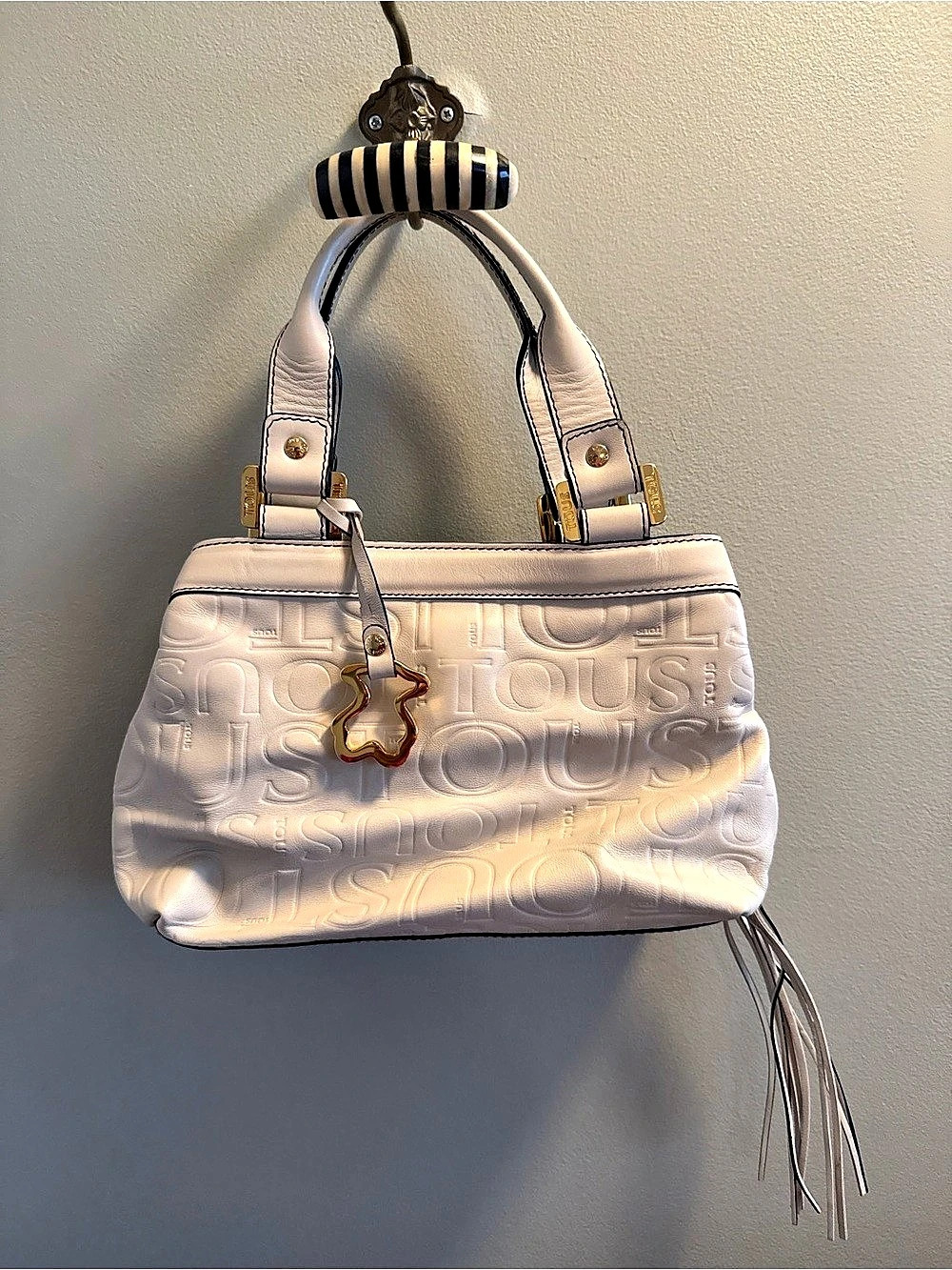 Tous Embossed Leather Satchel in White
